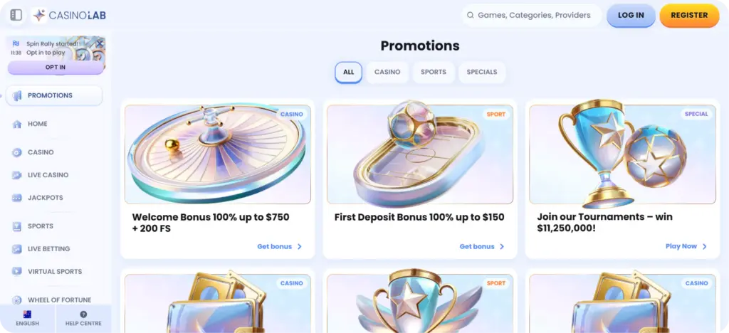 CasinoLab casino bonus promotions section interface