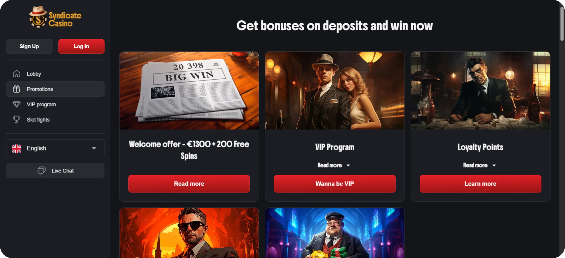 Syndicate casino bonus promotions section interface