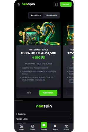 NeoSpin Australia promotions and bonus offers page