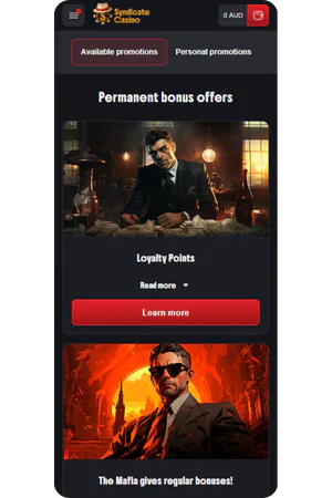 Syndicate Australia bonus and promotions page overview