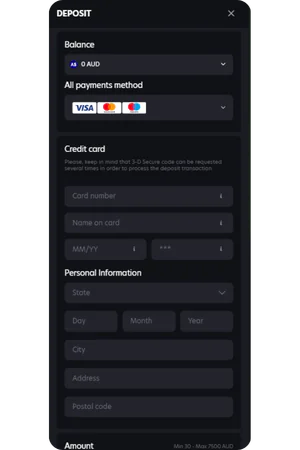 NeoSpin Australia deposit window with payment methods
