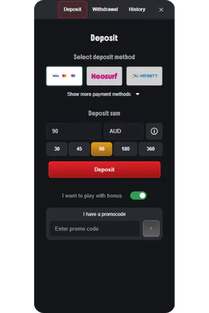 Syndicate Australia deposit window with payment options