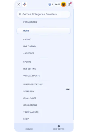 Casinolab Australia website navigation menu with categories and user account access