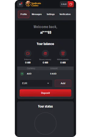 Syndicate Australia personal account dashboard interface