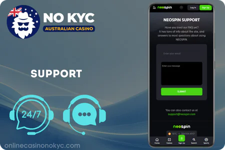 NeoSpin customer support interface chat