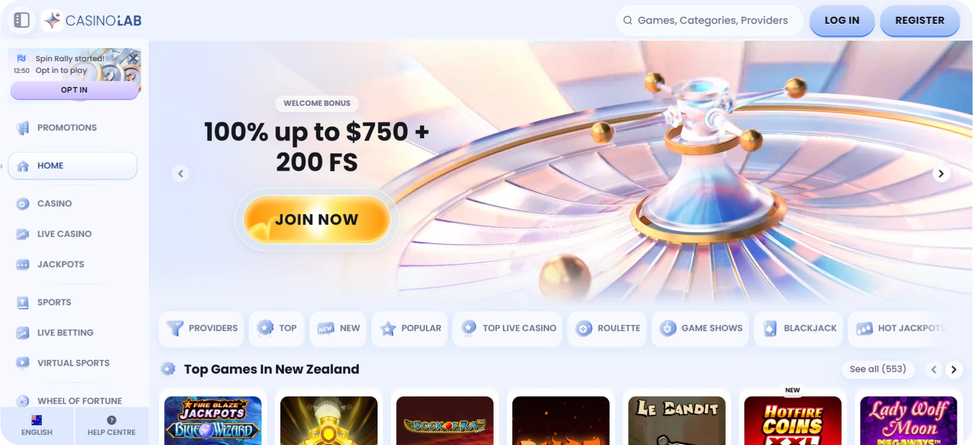 CasinoLab casino main page overview