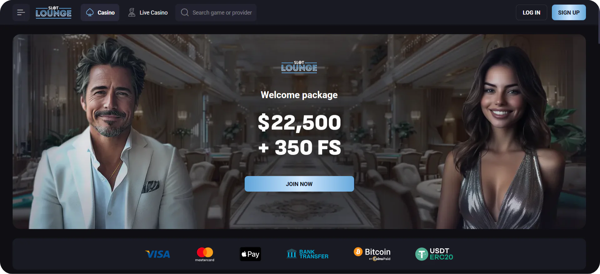 SlotLounge casino main page overview