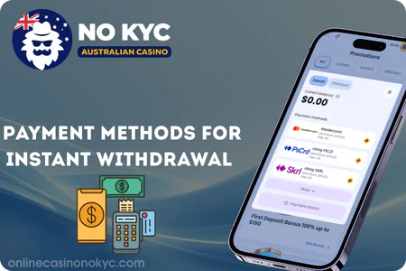 Payment methods for instant withdrawal no KYC casinos in Australia